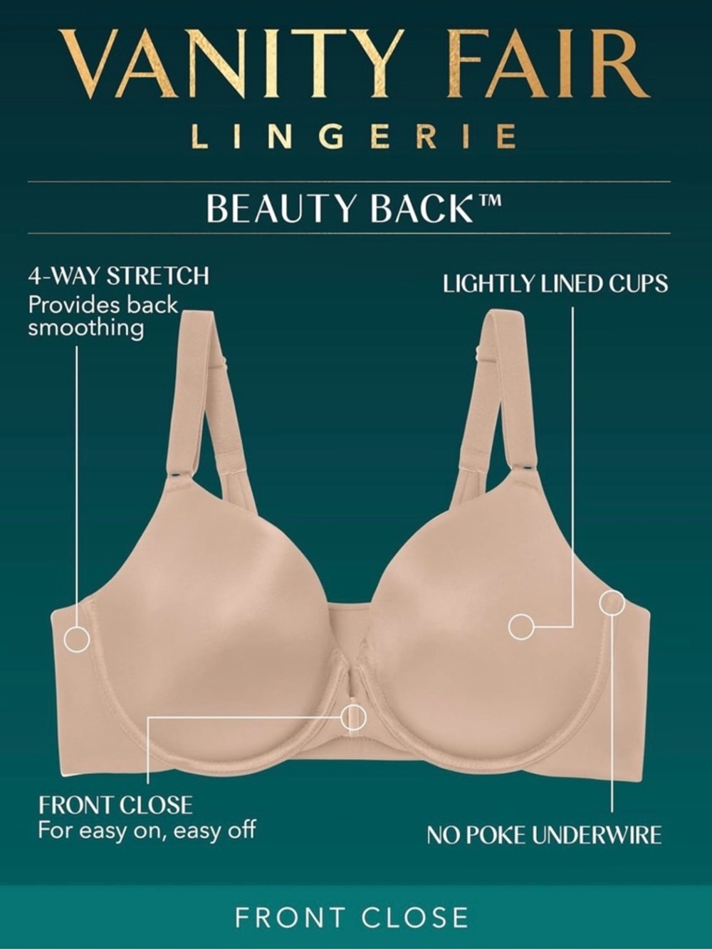 New Vanity Fair Bra Size 40C Full Figure Beauty Back Smoothing Bra , Black - Picture 4 of 9